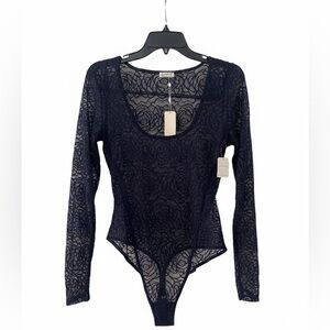 FREE PEOPLE In My Head Sheer Lace Bodysuit Navy Intimately Small New with Tags